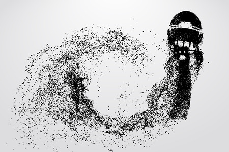 silhouette of a football helmet and hand from particles. Background and text on a separate layer, color can be changed in one click. Rugby. American footballのイラスト素材