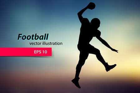 silhouette of a football player. Background and text on a separate layer, color can be changed in one click. Rugby. American footballのイラスト素材