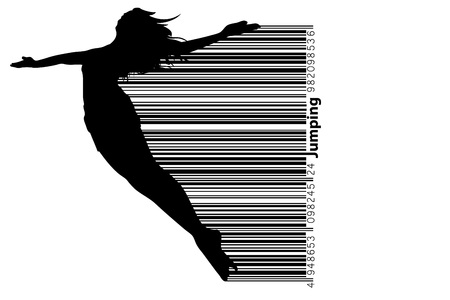 Silhouette of a jumping girl. Text and background on a separate layer, color can be changed in one click.のイラスト素材