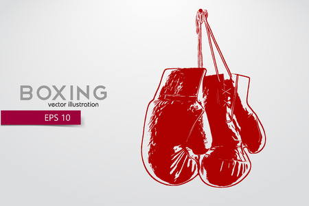 Boxing gloves silhouette. Background and text on a separate layer, color can be changed in one click. Boxer. Boxing. Boxer silhouetteのイラスト素材