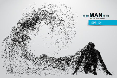 Silhouette of a running man from particles. Text and background on a separate layer, color can be changed in one click.のイラスト素材
