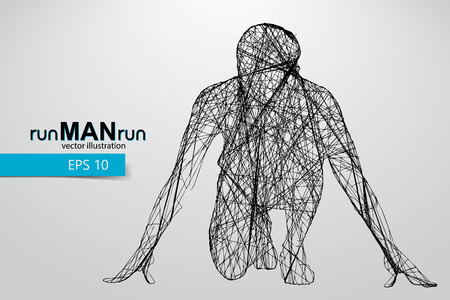 Silhouette of a running man. Text and background on a separate layer, color can be changed in one click.のイラスト素材