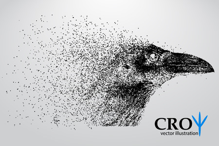 Silhouette of a crow from particles. Background and text on a separate layer, color can be changed in one click.のイラスト素材