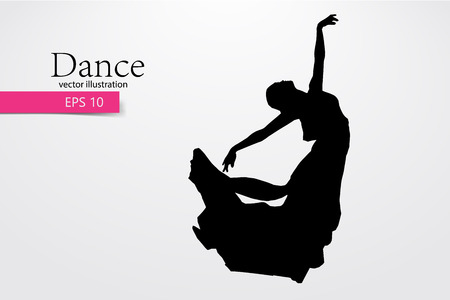 Silhouette of a dancing girl. Background and text on a separate layer, color can be changed in one click.のイラスト素材