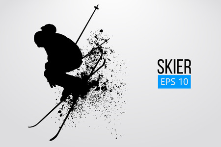 Silhouette of skier jumping isolated. Vector illustrationのイラスト素材