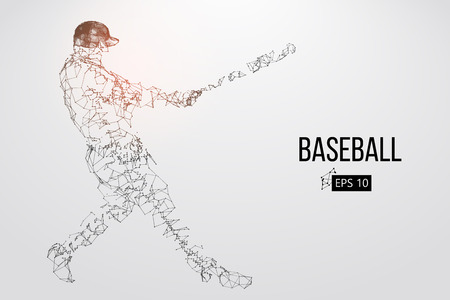 Silhouette of a baseball player. Dots, lines, triangles, text, color effects and background on a separate layers, color can be changed in one click. Vector illustration.の写真素材