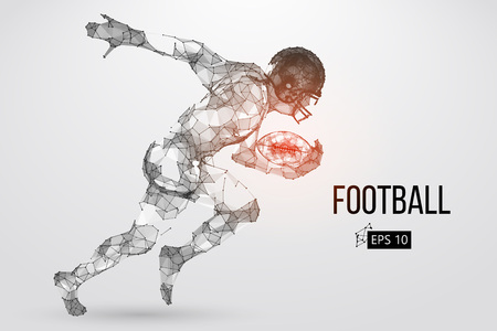 Silhouette of a football player. Dots, lines, triangles, text, color effects and background on a separate layers, color can be changed in one click. Vector illustrationのイラスト素材