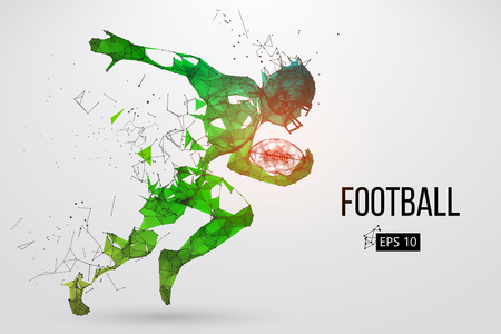 Silhouette of a football player. Dots, lines, triangles, text, color effects and background on a separate layers, color can be changed in one click. Vector illustrationのイラスト素材