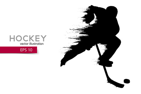 silhouette of a hockey player. Background and text on a separate layer, color can be changed in one click.