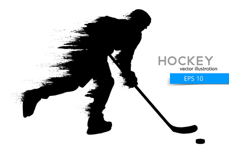 silhouette of a hockey player. Background and text on a separate layer, color can be changed in one click.のイラスト素材