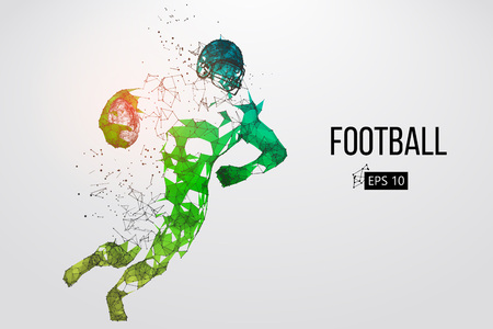 Silhouette of a football player. Dots, lines, triangles, text, color effects and background on a separate layers, color can be changed in one click. Vector illustrationのイラスト素材
