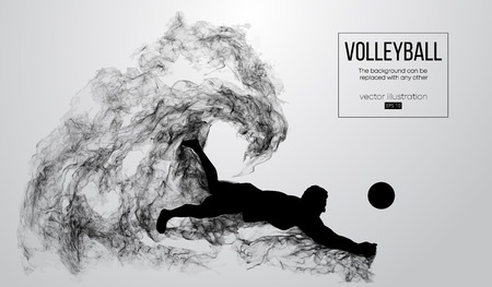 Abstract silhouette of a volleyball player man on white background from particles. Vector illustrationのイラスト素材