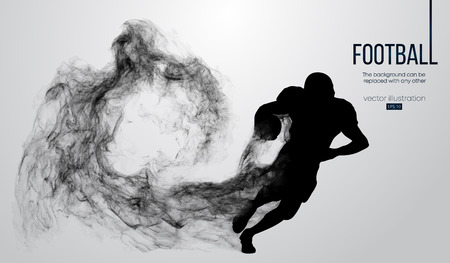 Abstract silhouette of a american football player on white background from particles, dust, smoke, steam. Football player running with ball. Rugby. Background can be changed to any other. Vectorのイラスト素材