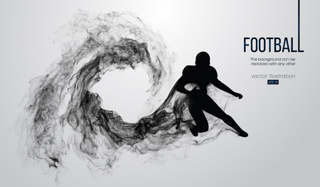 Abstract silhouette of a american football player on white background from particles, dust, smoke, steam. Football player running with ball. Rugby. Background can be changed to any other. Vectorのイラスト素材