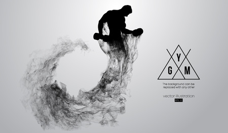Abstract silhouette of a bodybuilder. gym logo on the white background from particles, dust, smoke, steam. Bodybuilder training. Background can be changed to any other. Vector illustrationのイラスト素材