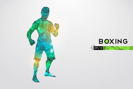 Abstract silhouette of a wireframe boxer fighter with boxing gloves on the white background. Boxer is winner.のイラスト素材