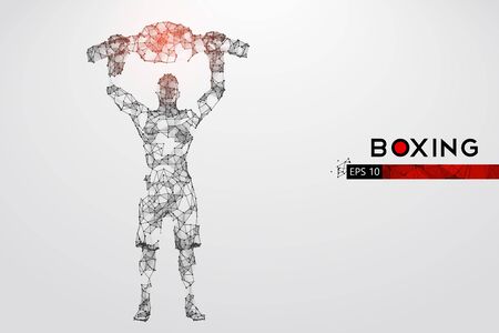 Abstract silhouette of a wireframe boxer fighter with boxing gloves on the white background. Boxer is winner.のイラスト素材
