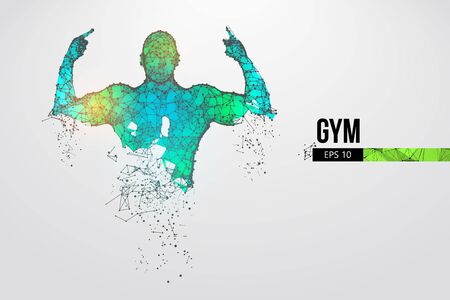 Abstract silhouette of a wireframe bodybuilder. Man on the white background. Gym.のイラスト素材