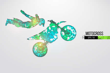 Abstract silhouette of a wireframe motocross rider from particles on the white background. Convenient organization of eps file. Vector illustartion. Thanks for watchingのイラスト素材