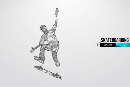 Skateboarding. Abstract silhouette of a wireframe skateboarder from particles on the white background. Convenient organization of eps file. Vector illustartion. Thanks for watchingのイラスト素材