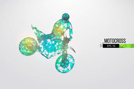 Abstract silhouette of a wireframe motocross rider from particles on the white background.のイラスト素材