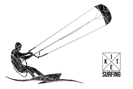 Kite surfing and kite boarding. Silhouette of a kite surfer. Free ride competition. Vector illustration.のイラスト素材