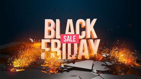 Black Friday sale, discount. 3d render illustration. In my portfolio you can find an excellent 3D animation of this banner resolution 1920x1080. If you have any questions do not hesitate to write meのイラスト素材