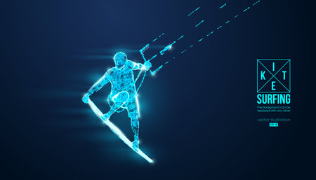 Kiteboarding, hydrofoil. Silhouette of a kitesurfer. Freeride competition. Vector illustration. Thanks for watchingのイラスト素材