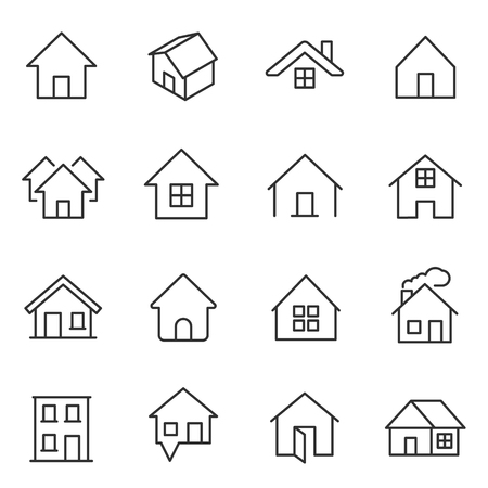 House, icon set. Houses, buildings various variations, linear icons. Line with editable strokeのイラスト素材