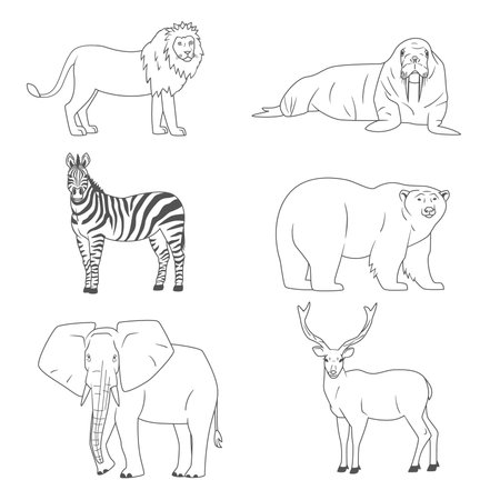 Set of animals, wild predators and herbivoresのイラスト素材