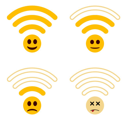 WiFi icon collection. Wifi icons with smiley. WiFi with emotion icons. level of WiFi signalのイラスト素材