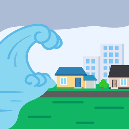 Tsunami. The big wave moves to the cityのイラスト素材