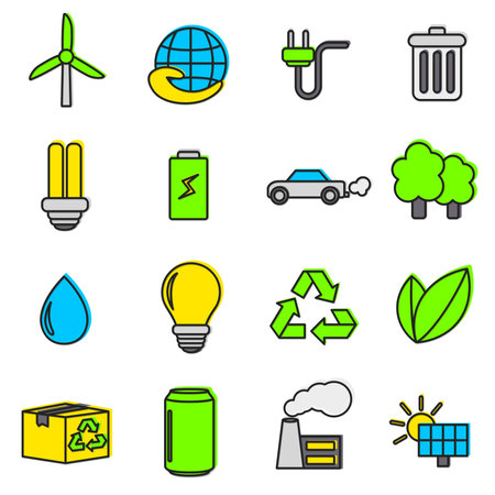 Set of ecology icons. Thin line ecology iconsのイラスト素材