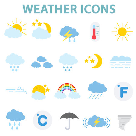 weather icon set. weather conditions collection. flat designのイラスト素材