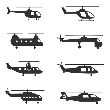 helicopters, monochrome icons setのイラスト素材