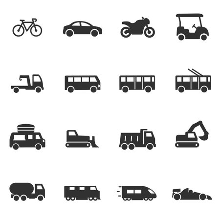 Ground transport, monochrome icons set.のイラスト素材