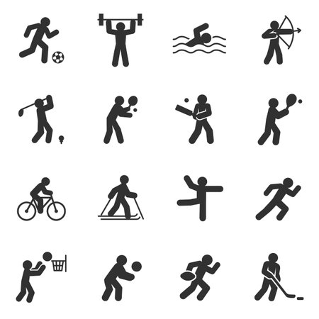 sport. Monochrome icon set. Different kinds of sports, simple symbols collectionのイラスト素材