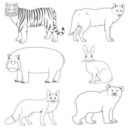 set of animals, wild predators and herbivoresのイラスト素材