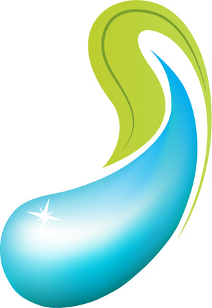 Emblem with a droplet of water and a green leafのイラスト素材