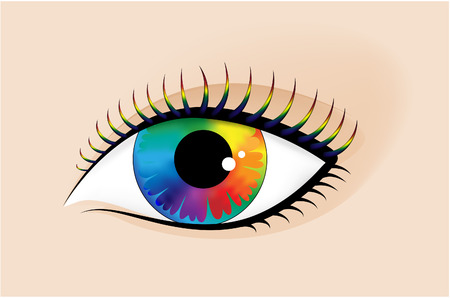 Human eye with a multi-coloured pupil and eyelashesのイラスト素材