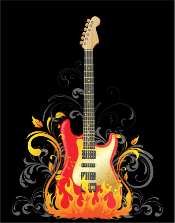 Acoustic guitar on floral backgroundのイラスト素材