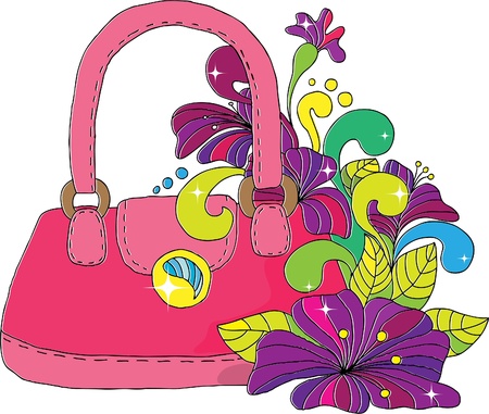 The female bag decorated with bright  flowers.のイラスト素材