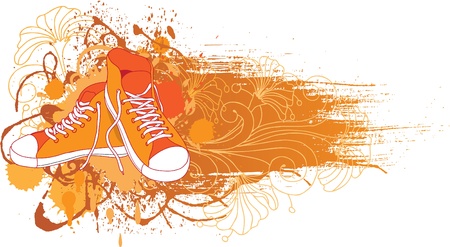 Abstract background with sneakers  and flowers.のイラスト素材