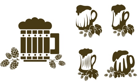 stylized glass of beer with hop branchesのイラスト素材