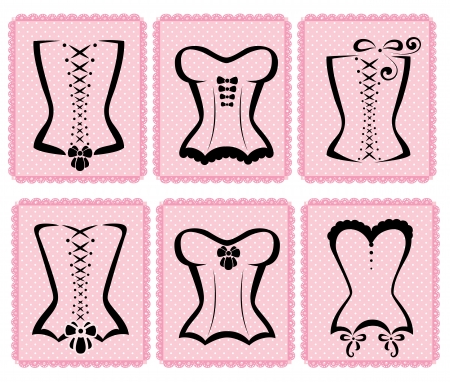 set icons with corset on the pink backgroundのイラスト素材