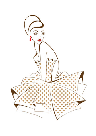 young beautiful woman posing, isolated over white, retro stylingのイラスト素材