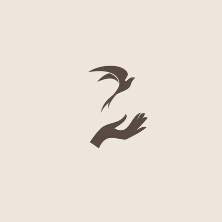 Bird with hand, freedom signのイラスト素材