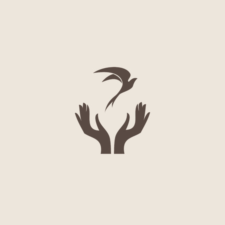 Bird with hand, freedom signのイラスト素材