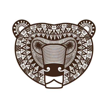 stylized Bear face. Hand Drawn doodle vector illustration isolated on white background.のイラスト素材