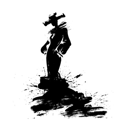 Fashion illustration a woman in a long dress, ink. Vector illustrationのイラスト素材